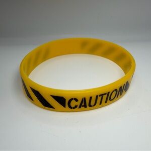 Yellow Caution Tape Silicone Wristband Bracelet New